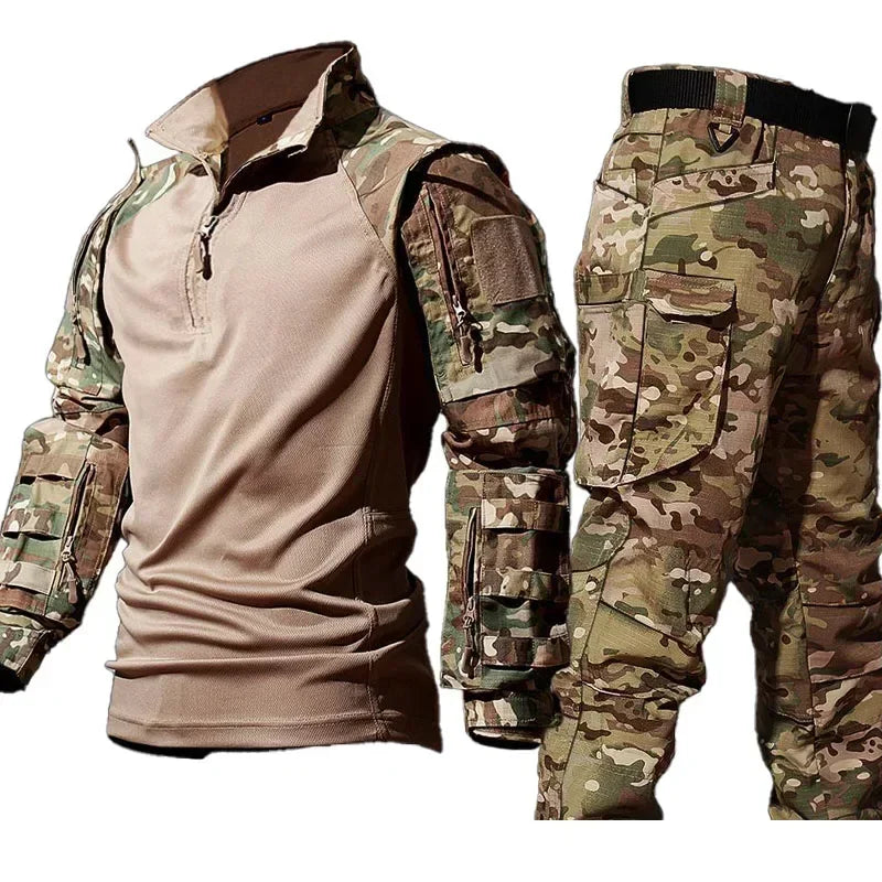 Outdoor Camo Suits Tactical Shirts Training Set Multi-pocket Work Wear Pants Men Clothing Hunting Clothes Wear-resisting